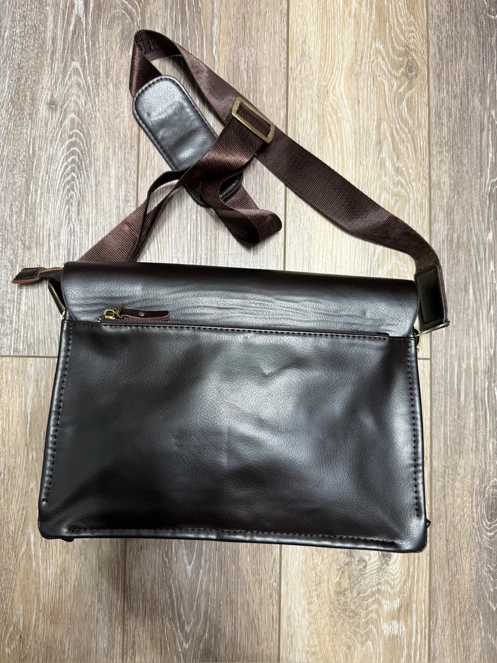 POLO Videng Men’s Brown Leather Messenger Bag with Branded Strap 13”X9”